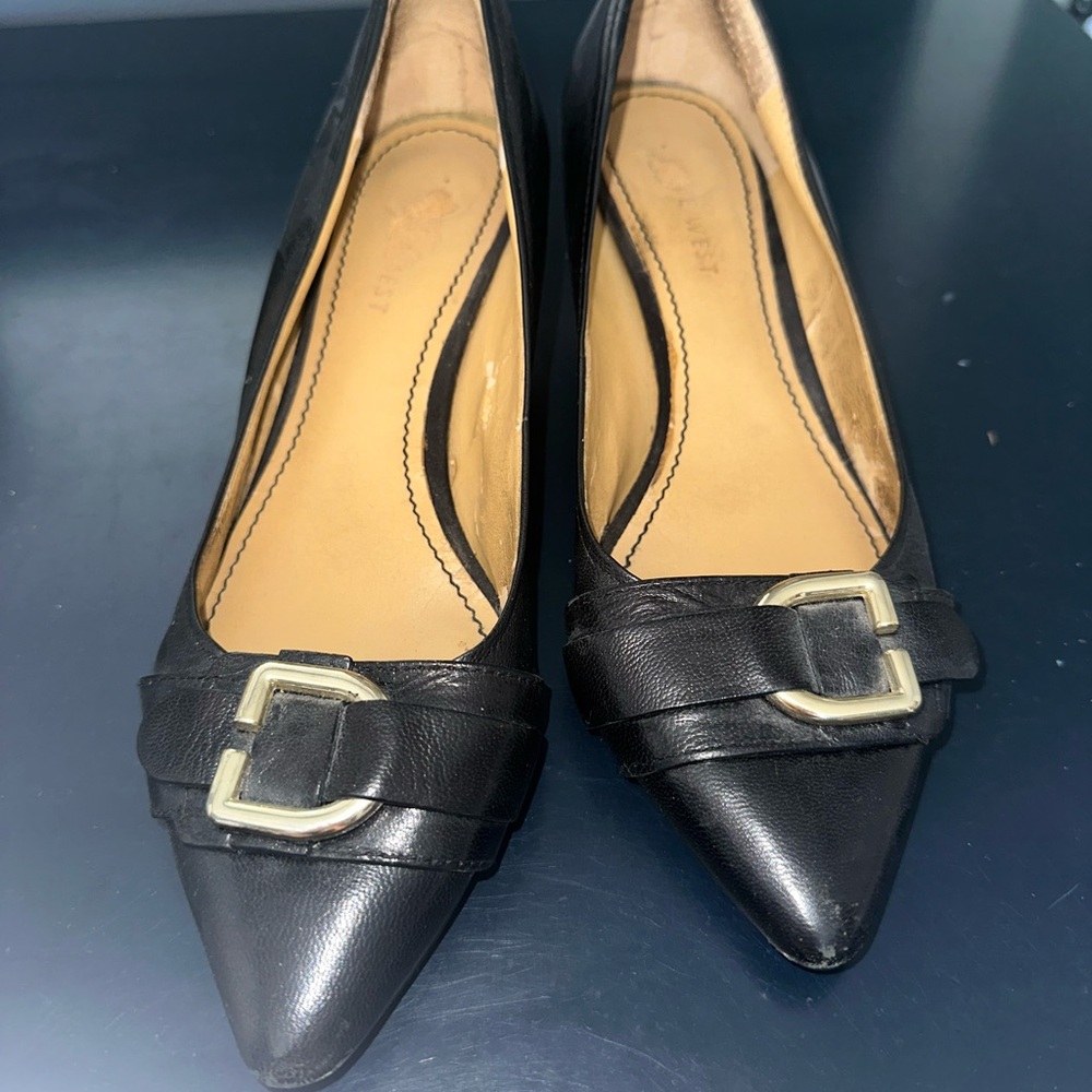Nine West Black Leather Flats with Buckle